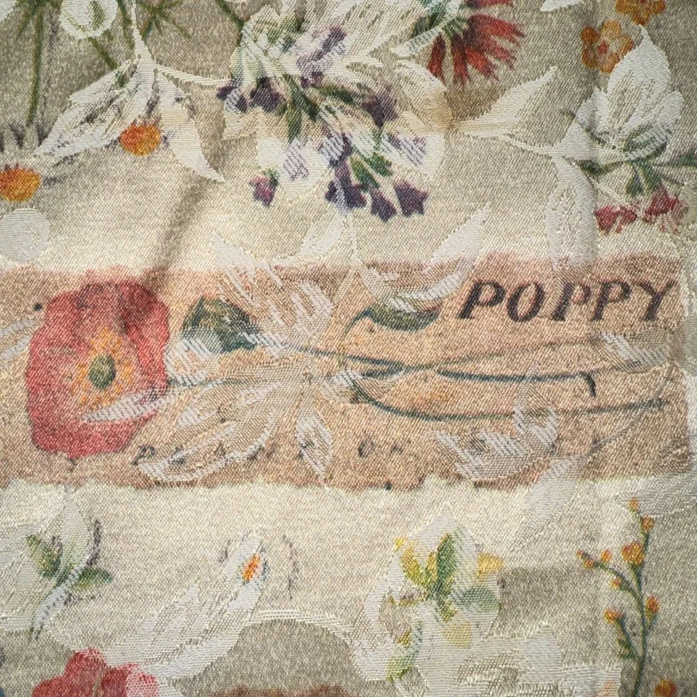 Tablecloth 48x67 Gold Botanical Seed Packet Floral Damask Jacquard Woven